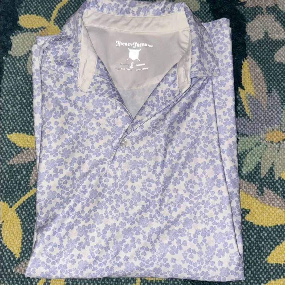 Hickey Freeman Golf Polo Men's Medium Purple Four Leaf Clover Wicking